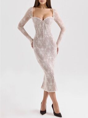 House of cb Saisha ivory / white Lace Corset Midi Dress